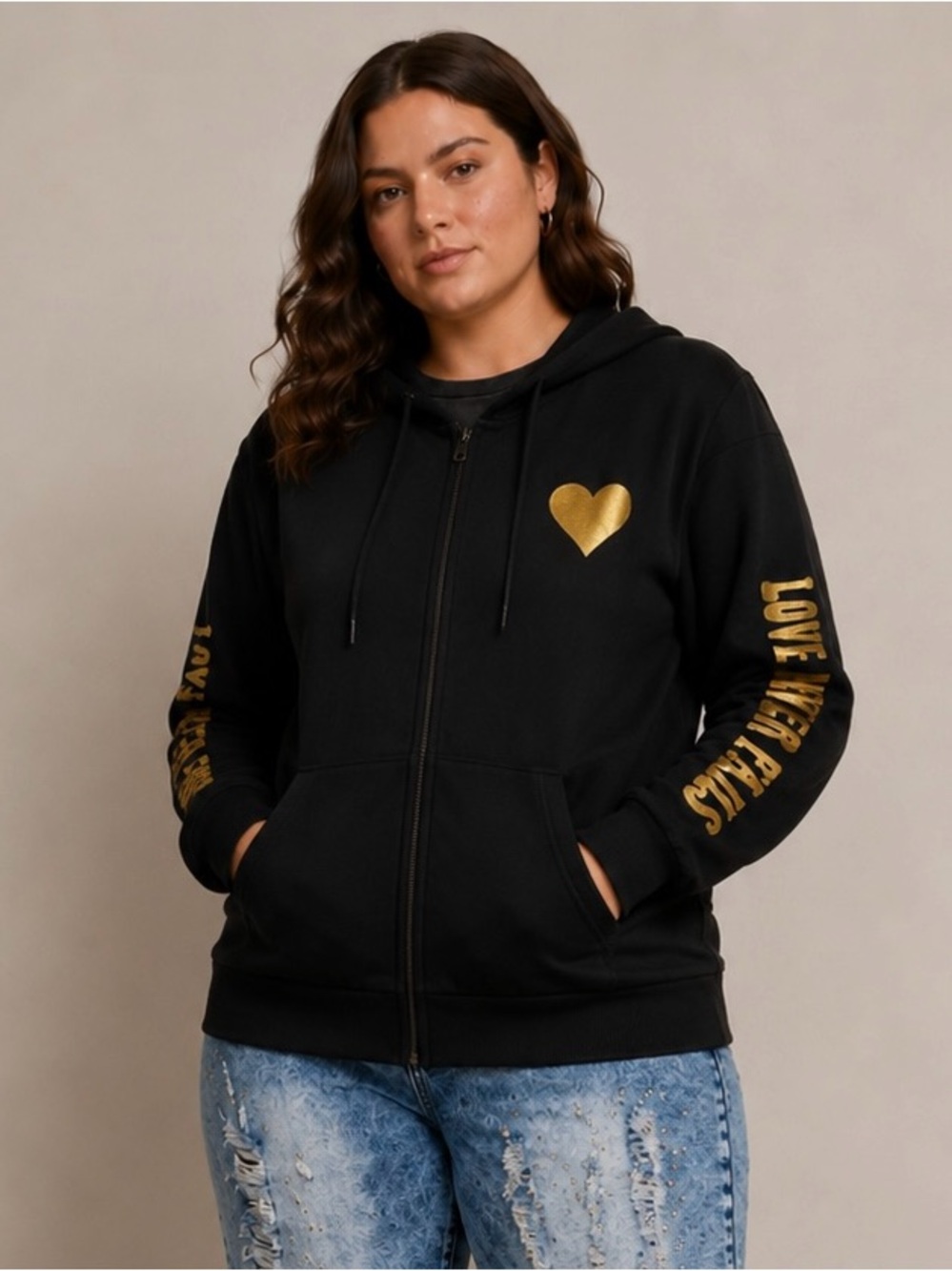 ON FIRE Women’s Plus Size 3X Black Zip Hoodie – Love Never Fails Graphic Cotton